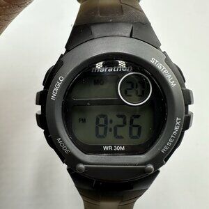 3/$30 Timex Marathon Digital Watch Men Black 33MM Round Dial Indiglo New Battery